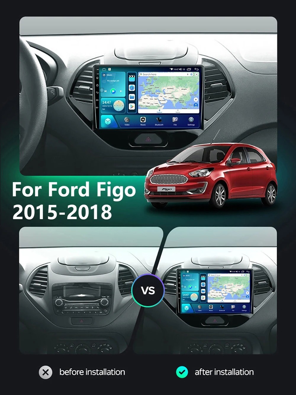 For Ford Figo 2015-2018 Stereo Carplay Car Radio Android GPS Multimedia Screen