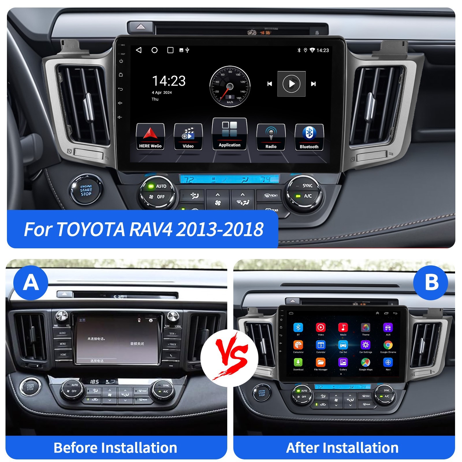 Apple Carplay For Toyota RAV4 2013-2018 Car Stereo Radio Android 15 GPS Navi FM