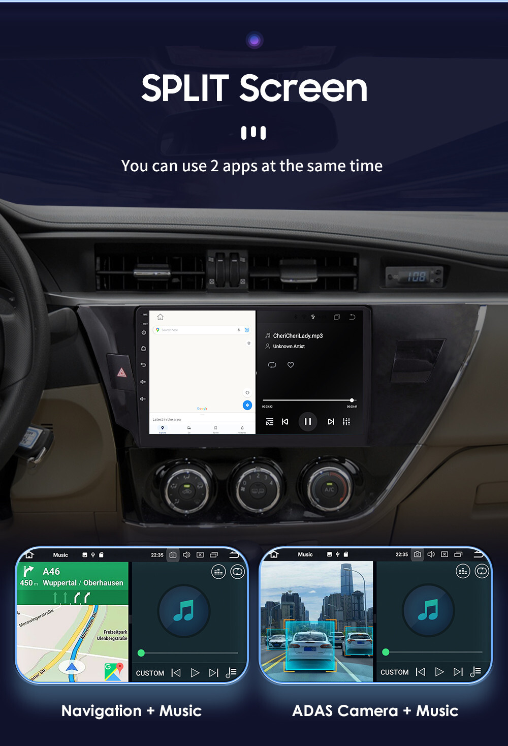 8+128G Fit 2014-2016 Toyota Corolla Android 13 Car Stereo Radio WiFi GPS CarPlay