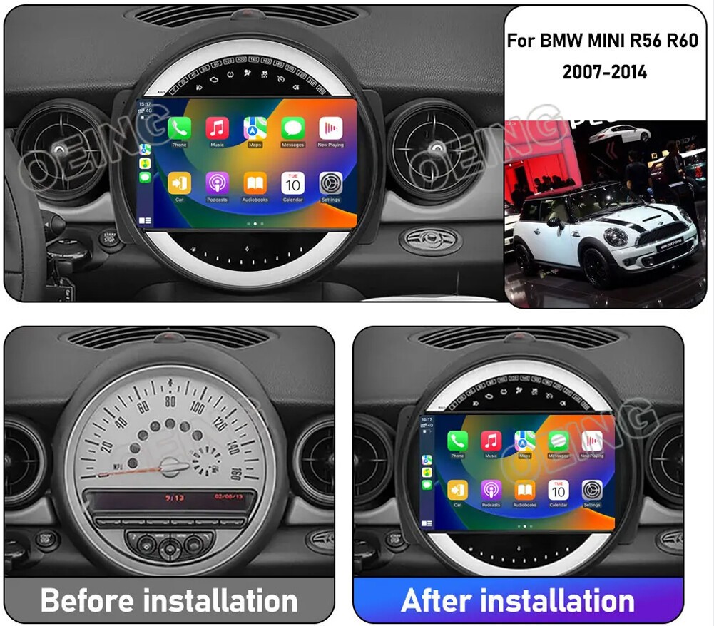 For 2007-2014 BMW Mini Cooper R56 R60 9″ Apple Carplay Radio Android 15 GPS AHD