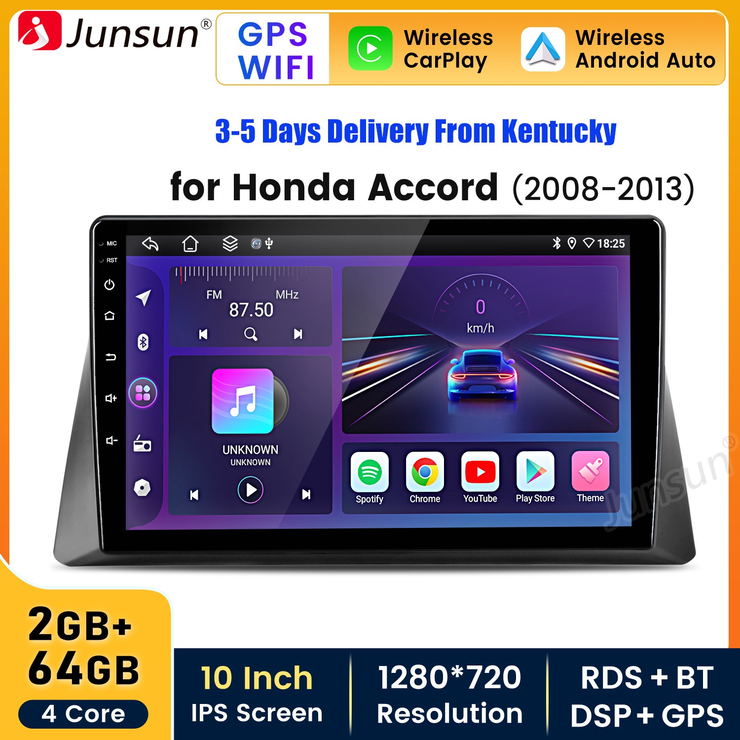 2+64GB Android15 CarPlay Car Stereo Radio GPS Navi BT For Honda Accord 2008-2012