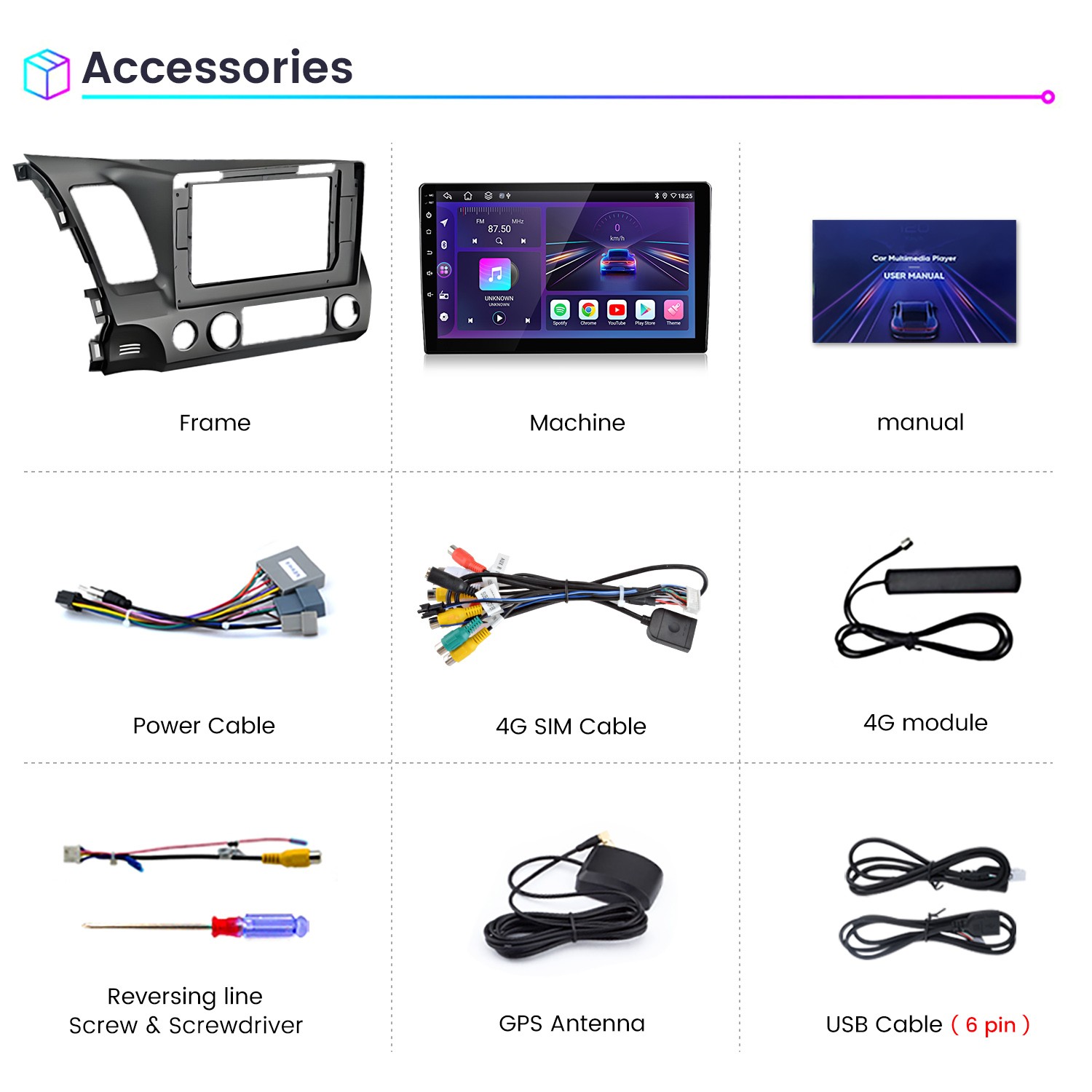 8Core 6+128G Android15 Carplay Car Stereo Radio GPS Navi For Honda Civic 06-2011