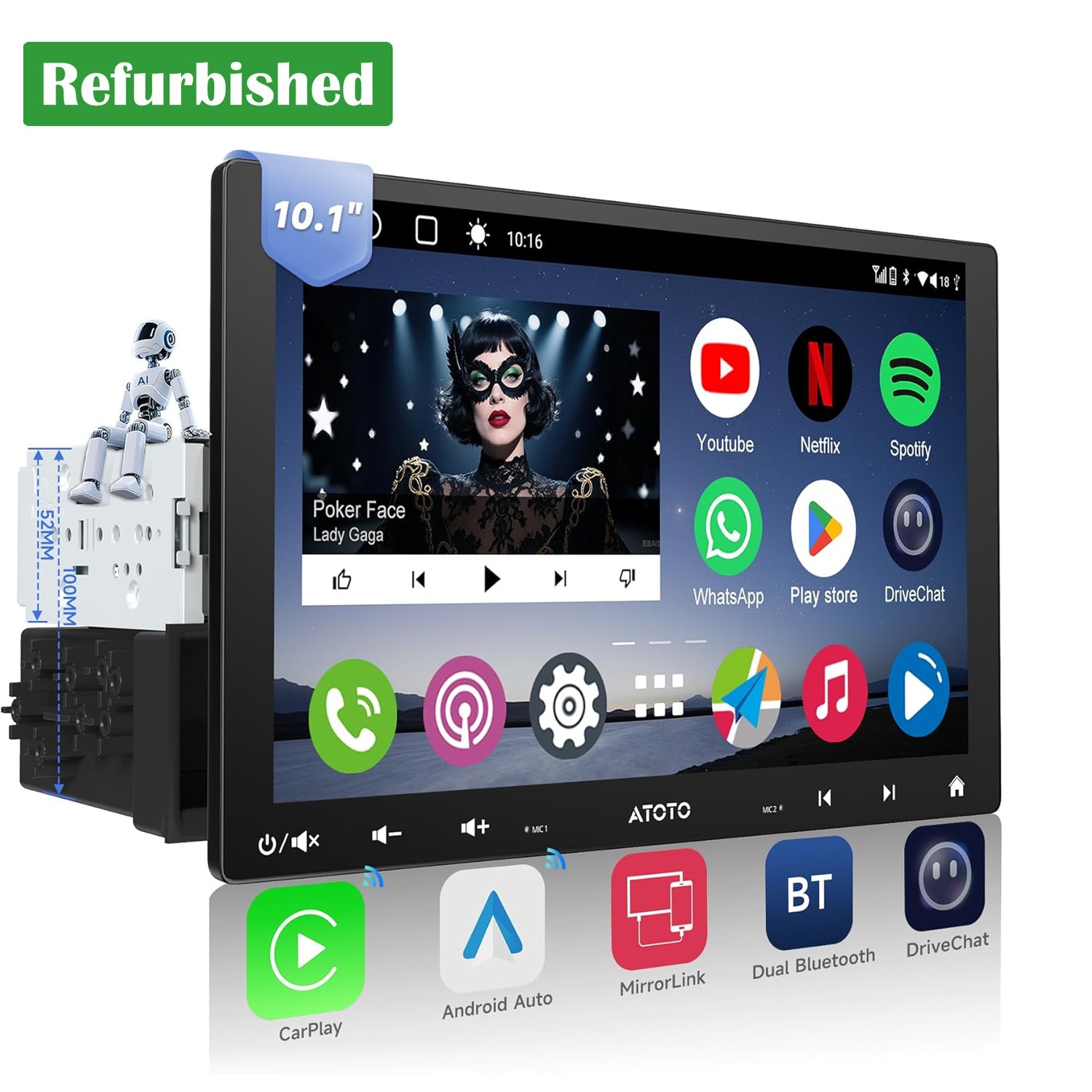 ATOTO 10.1” A6PF Floating QLED AI Car Stereo Single & 2Din Wireless CarPlay 2BT