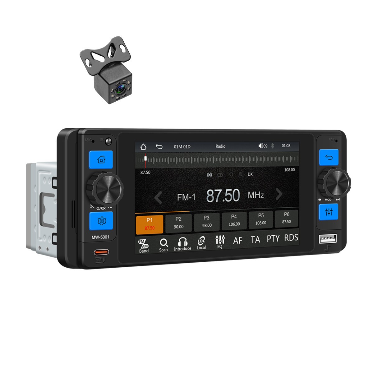 Car Radio Stereo FM/RDS HD LCD Screen USB Type-C Remote control W/Free Camera