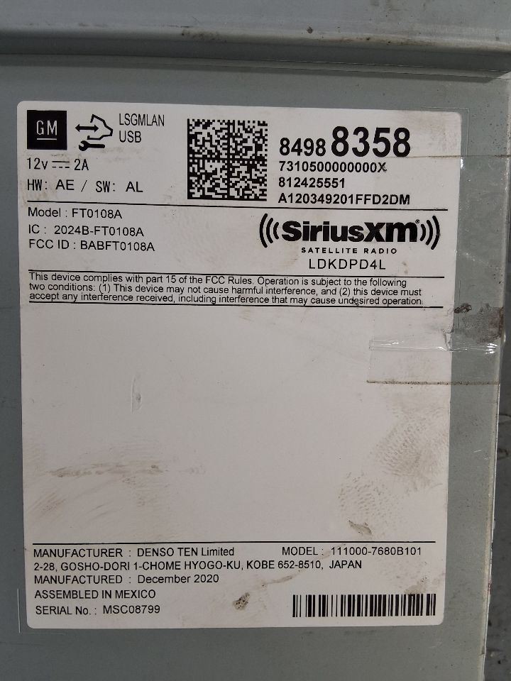 2020-2022 Chevy EQUINOX Radio Receiver ID 84988358
