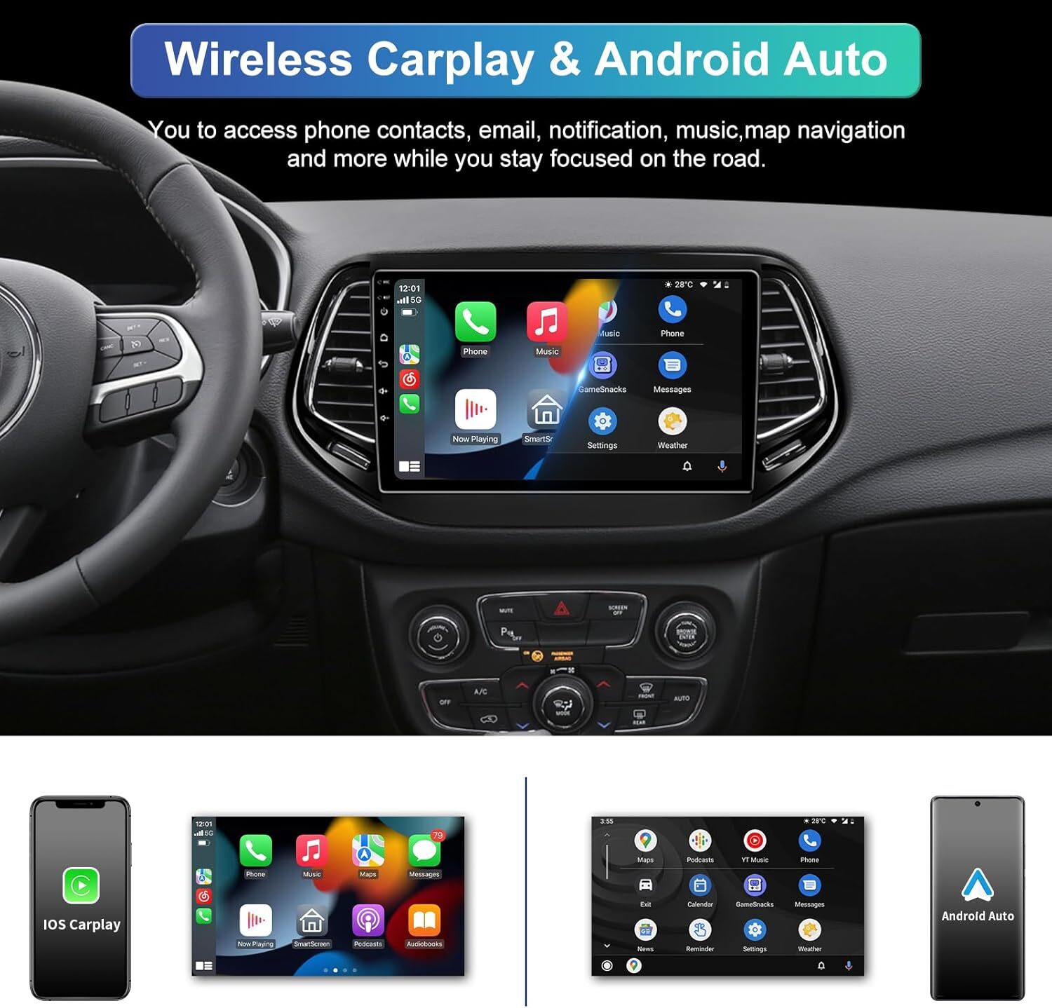 Apple Carplay For Jeep Compass 2017-2020 Android 12 Car Stereo Radio GPS 2+32GB