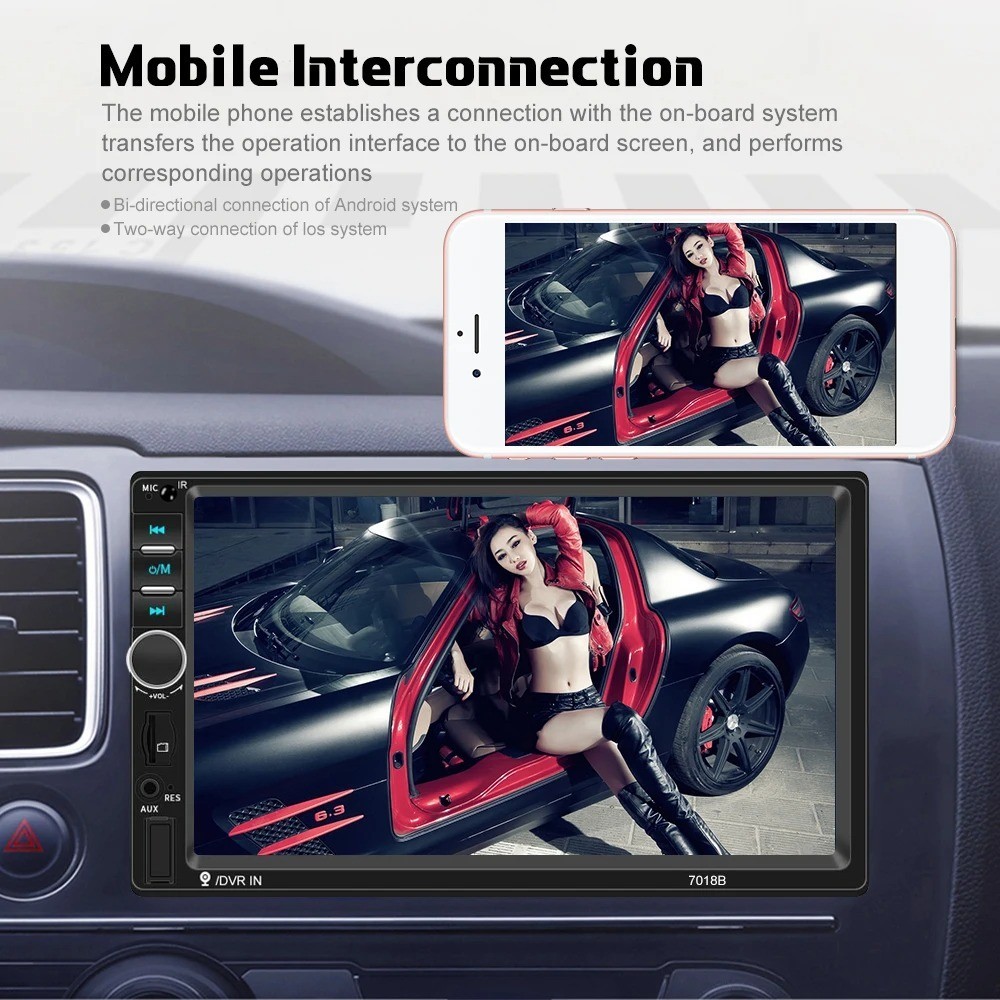 Podofo 7″ 2 Din Car Stereo Bluetooth Touch Screen Mirror Link Multimedia Player
