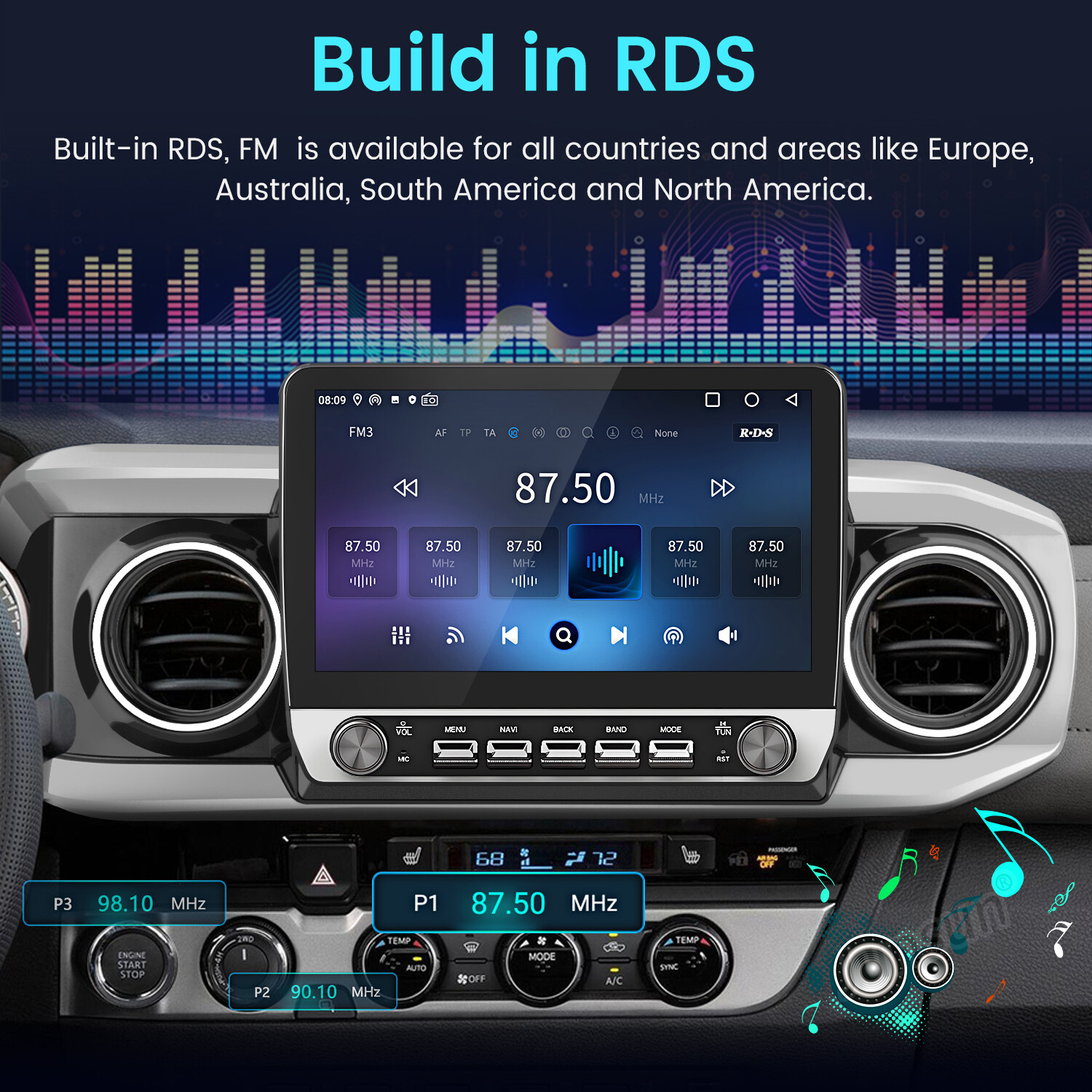 10.1″1+32G Android15 Carplay Car Stereo Radio GPS BT For Toyota Tacoma 2016-2022
