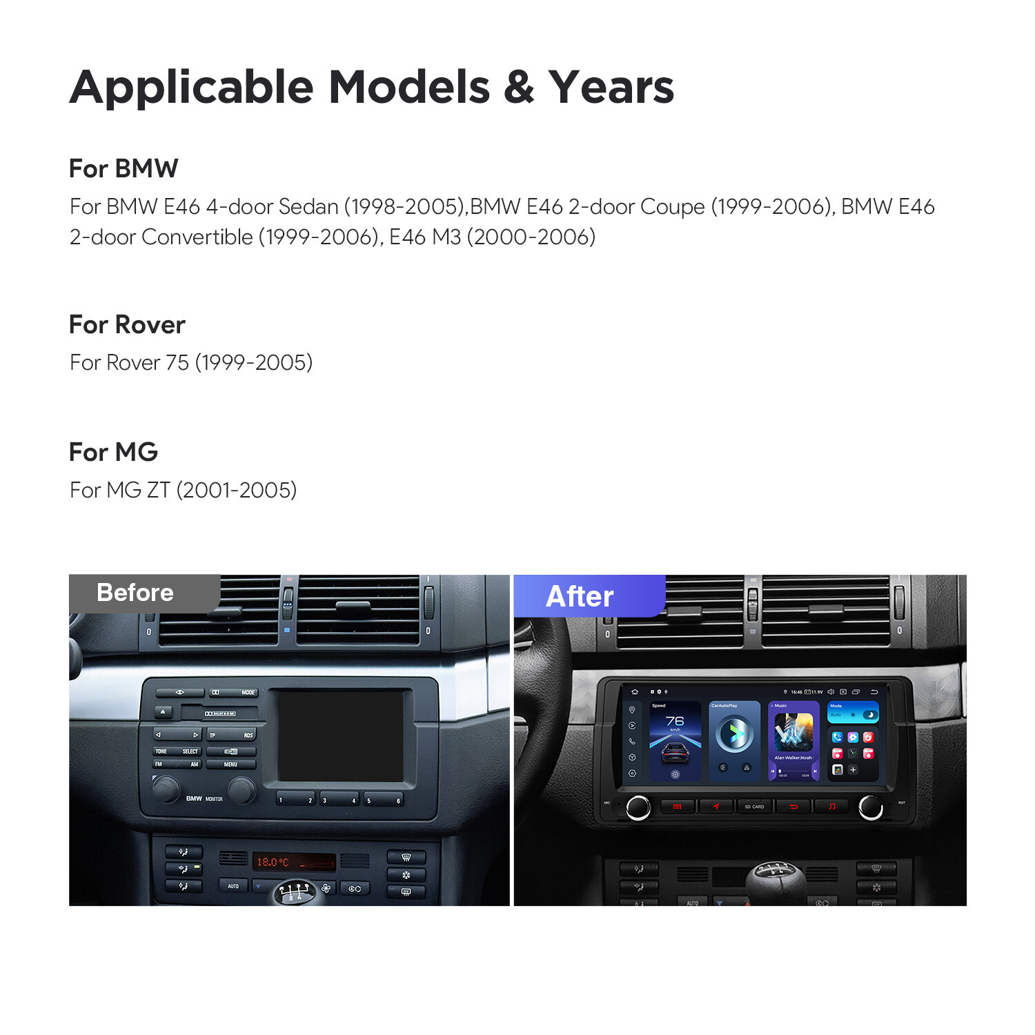 8.8″ QLED Android 14 8-Core 8+256GB Car Stereo Radio GPS For BMW E46 DTS Sound