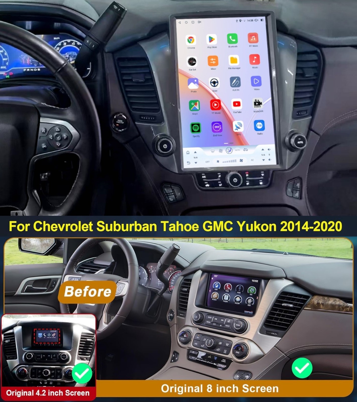 For Chevrolet Suburban Tahoe Gmc Yukon 2014-2020 Android Car Radio Tesla style