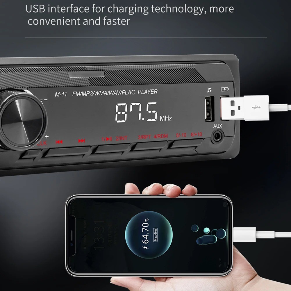 45W 1 Din Car Radio Audio Stereo MP3 Player Bluetooth USB/AUX/FM