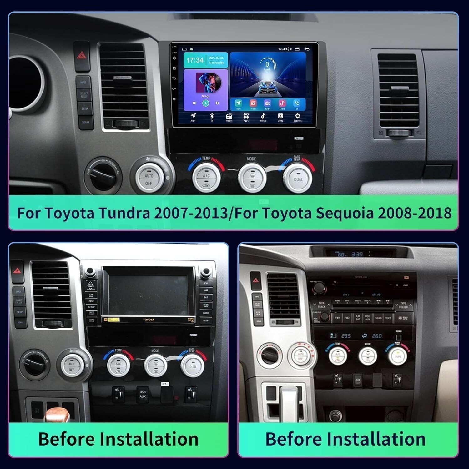 Navi GPS Car Radio Stereo Carplay For 2007-2013 Toyota Tundra Sequoia 4+64G 10in