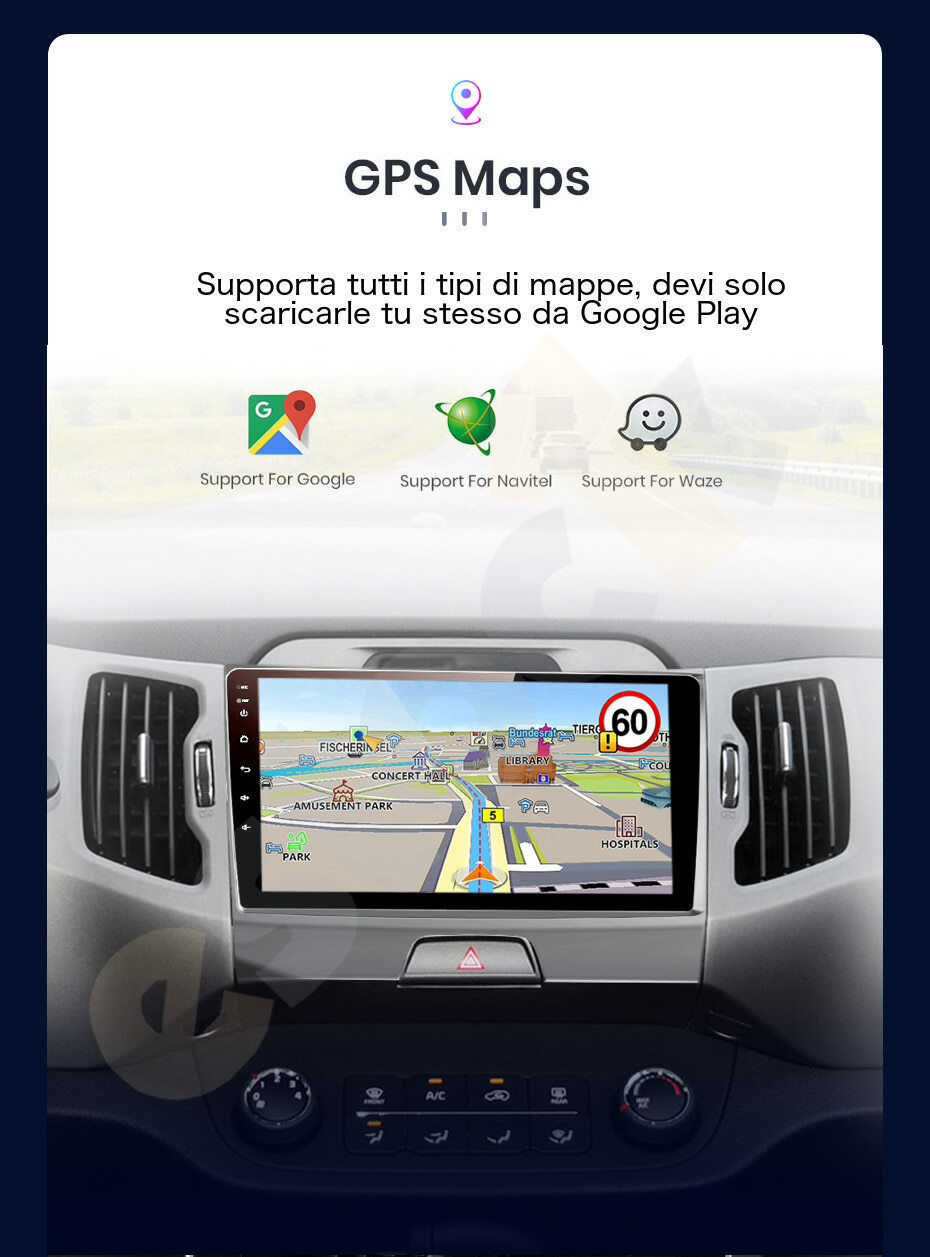 CAR TABLET FOR KIA SPORTAGE 3 CAR RADIO ANDROID 14 2GB RAM + 32GB ROM WI-FI GPS