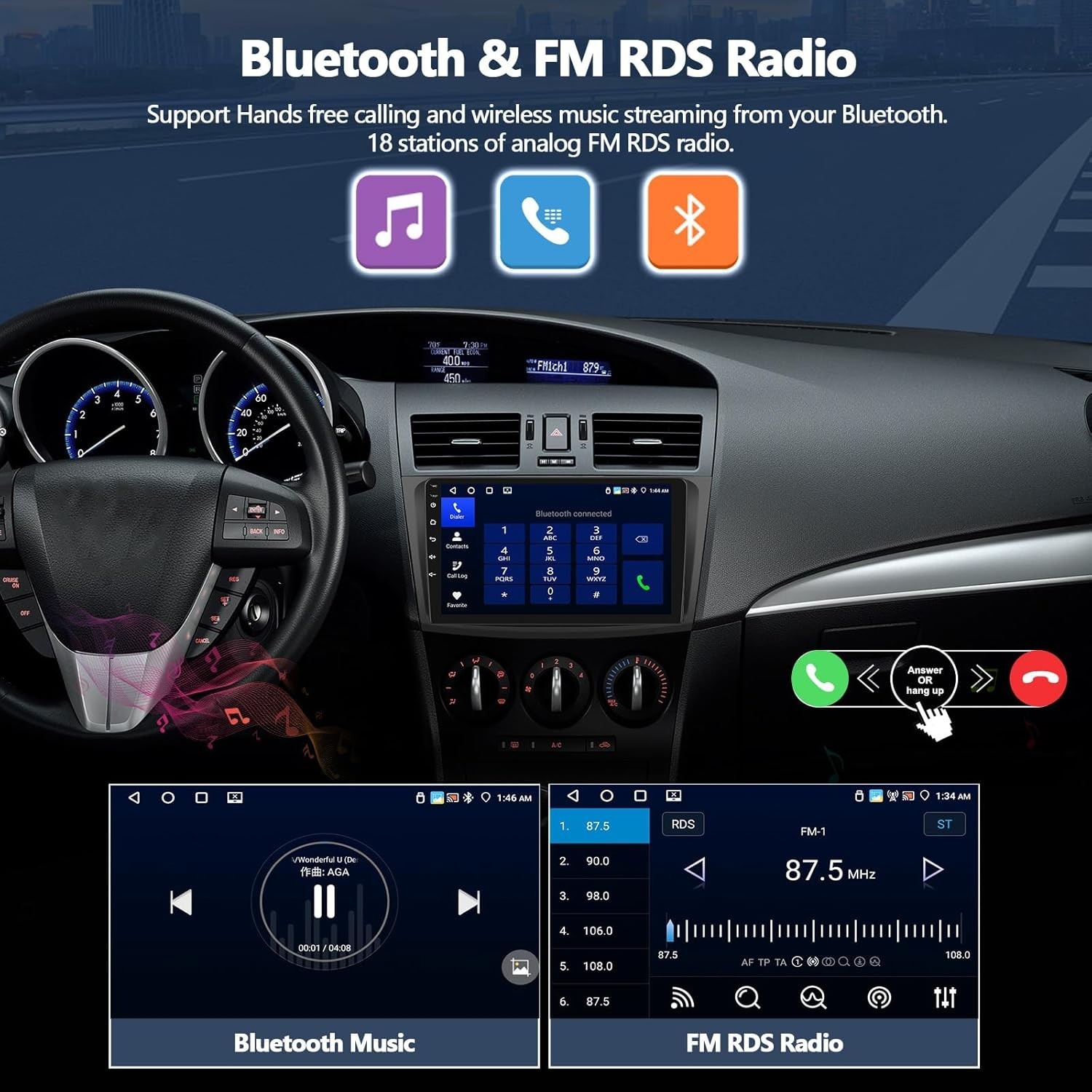 9″ Car Stereo for Mazda 3 2010-2013 Android 15 CarPlay Android Auto GPS