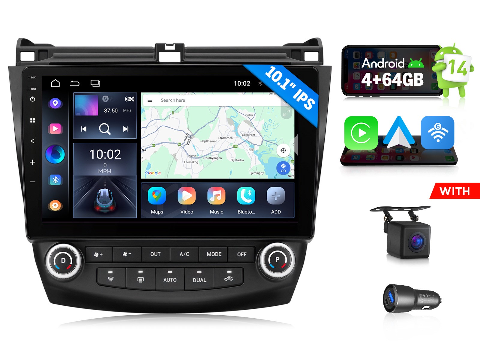 10.1″ Android Auto 4+64 CarPlay Car Radio Head Unit for 2003-2007 Accord Upgrade