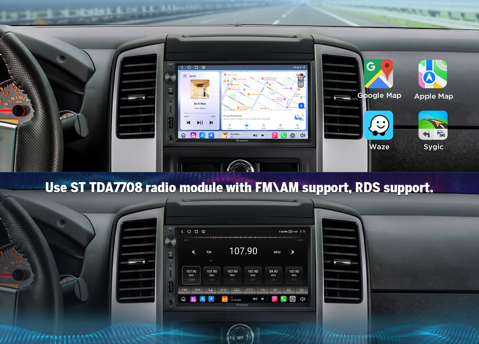 Android 13 6+64GB 7″ Car Radio Stereo CarPlay Android Auto 13 GPS Navi WiFi 2Din