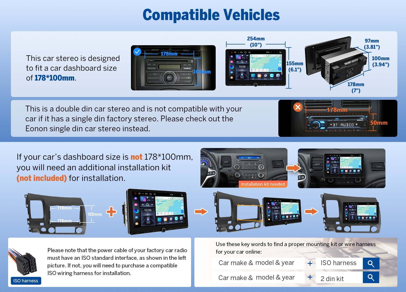 Eonon 10.1″ Double 2 Din Android 13 Auto Car GPS Navigation Stereo Radio CarPlay