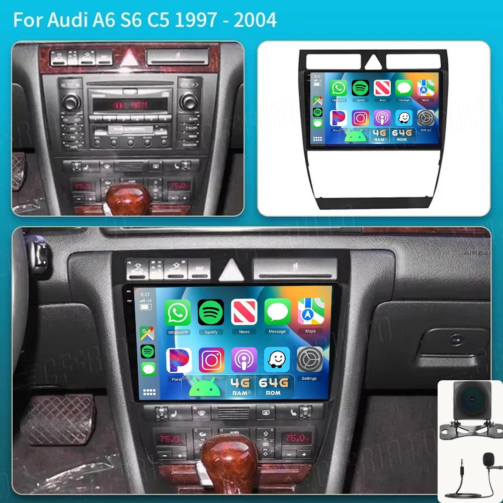4G+64GB Android 15 For Audi A6 C5 S6 1997-2004 Carplay GPS Navi Car Stereo Radio