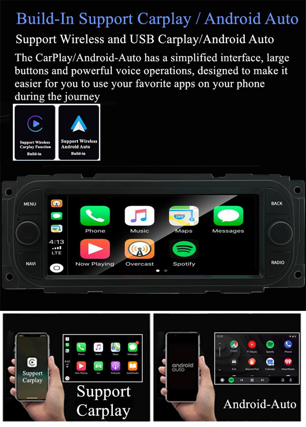 6.8in Stereo Radio GPS Navi For Carplay Fit For Jeep Grand Cherokee 1998-2004