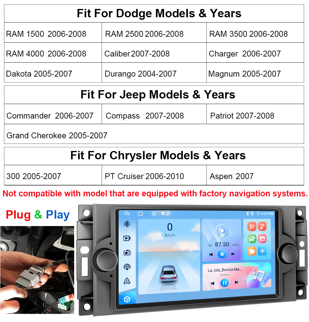 For 2006-2007 Dodge Charger Android 15 Apple CarPlay Car Stereo Radio GPS 4G+64G