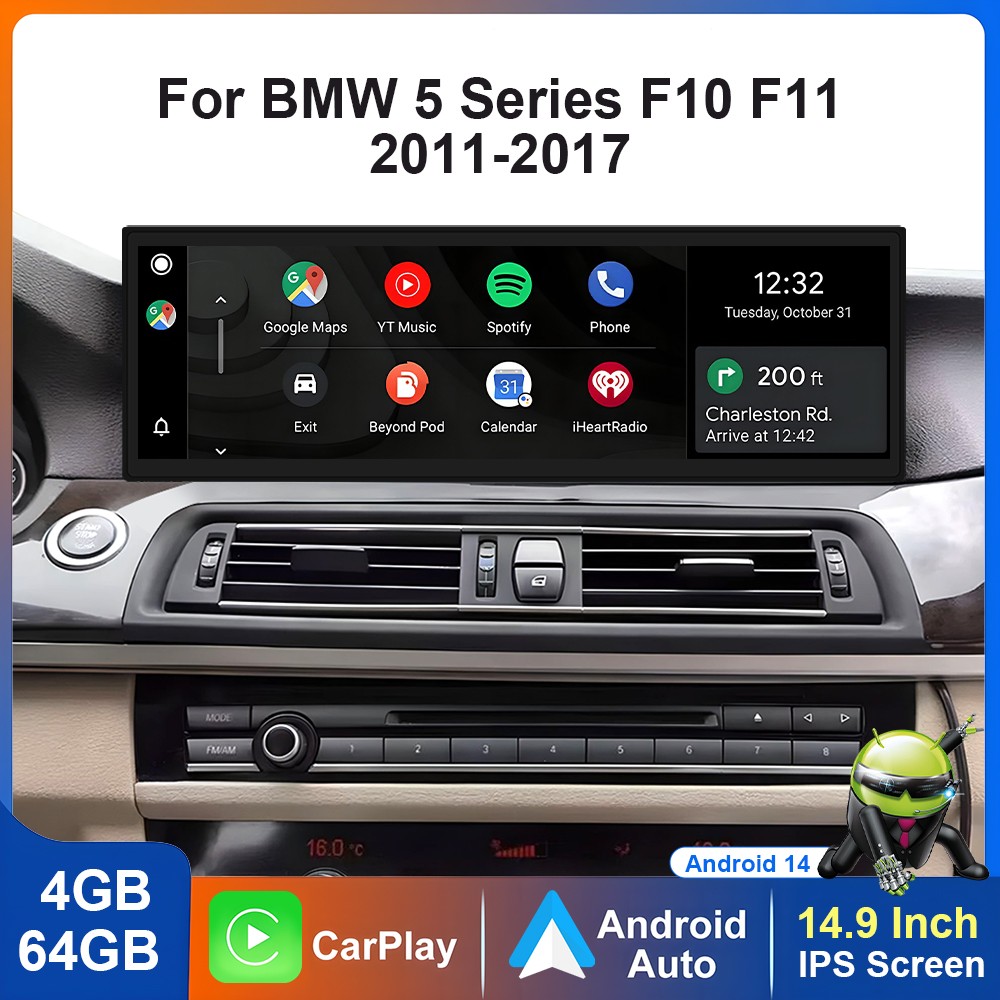 14.9” Android14 Display CarPlay BMW 5 Series F10 F11 CIC 2010 – 2012 G30 4G GPS