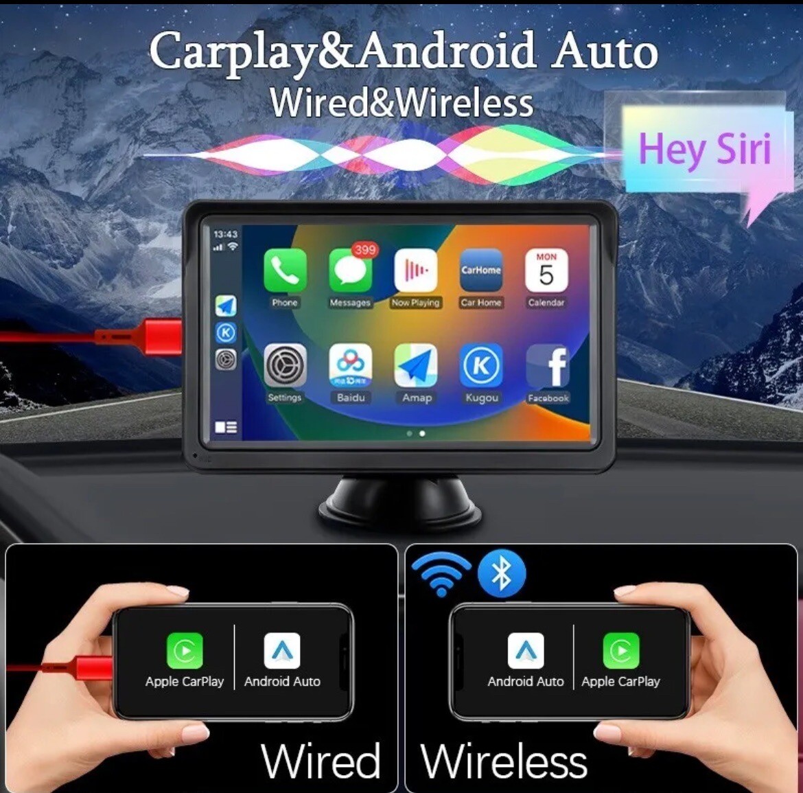 Hippcron CarPlay Android Auto Car Radio Multimedia Video Player 7inch Portable
