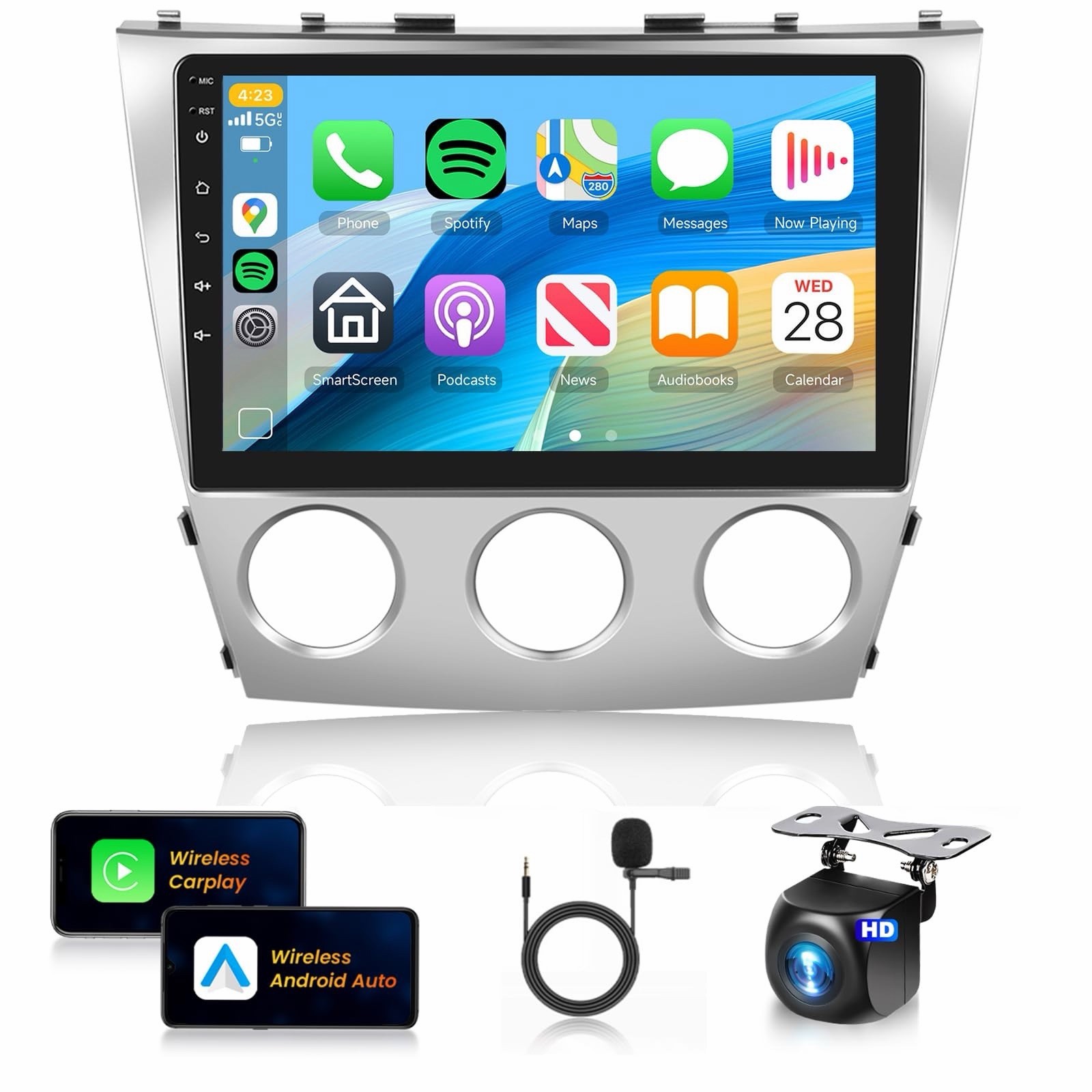 2+64G Car Stereo for Toyota Camry 2006-2011 (Manual A/C) Wireless Carplay,10.1”