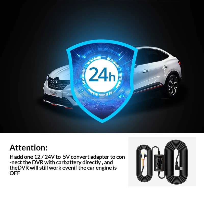 Car Charger Cable 3.5m Mini USB Type-C Dash Cam 24H Parking