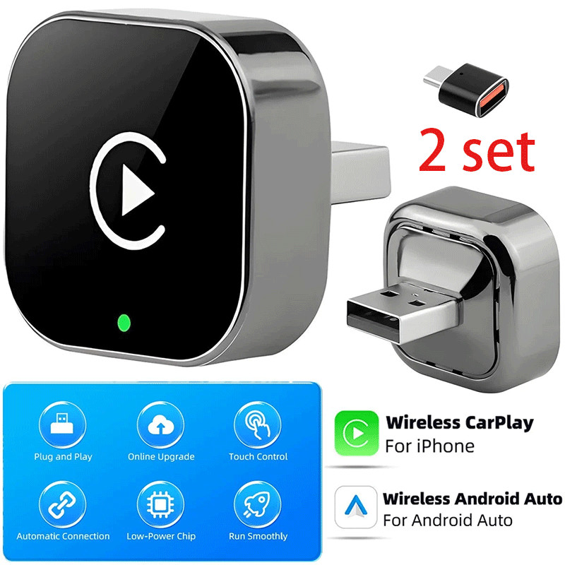 2PCS Wireless USB Carplay Adapter Dongle For iPhone Apple Android Auto Plug Play