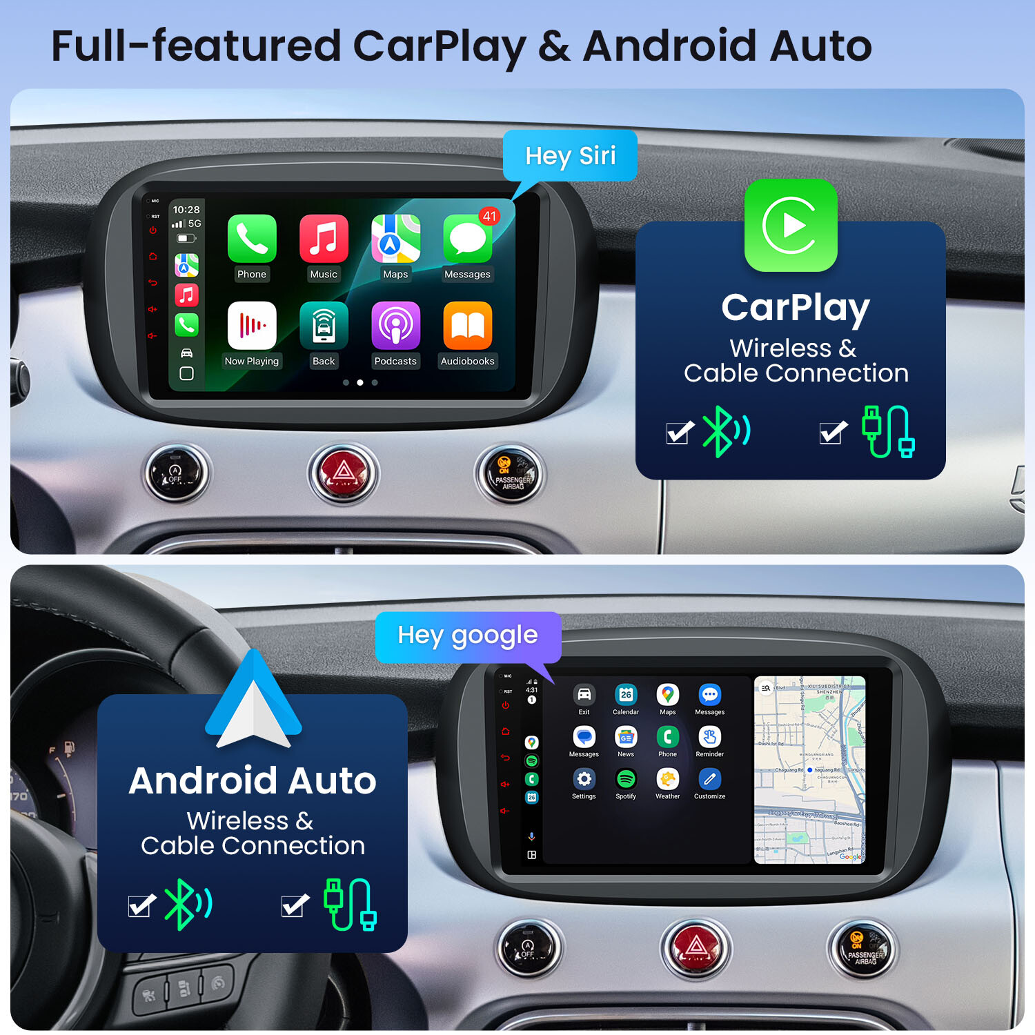 9″ Android 14 Octa Core 4+64GB CarPlay GPS Stereo Radio For Fiat 500X 2015-2020