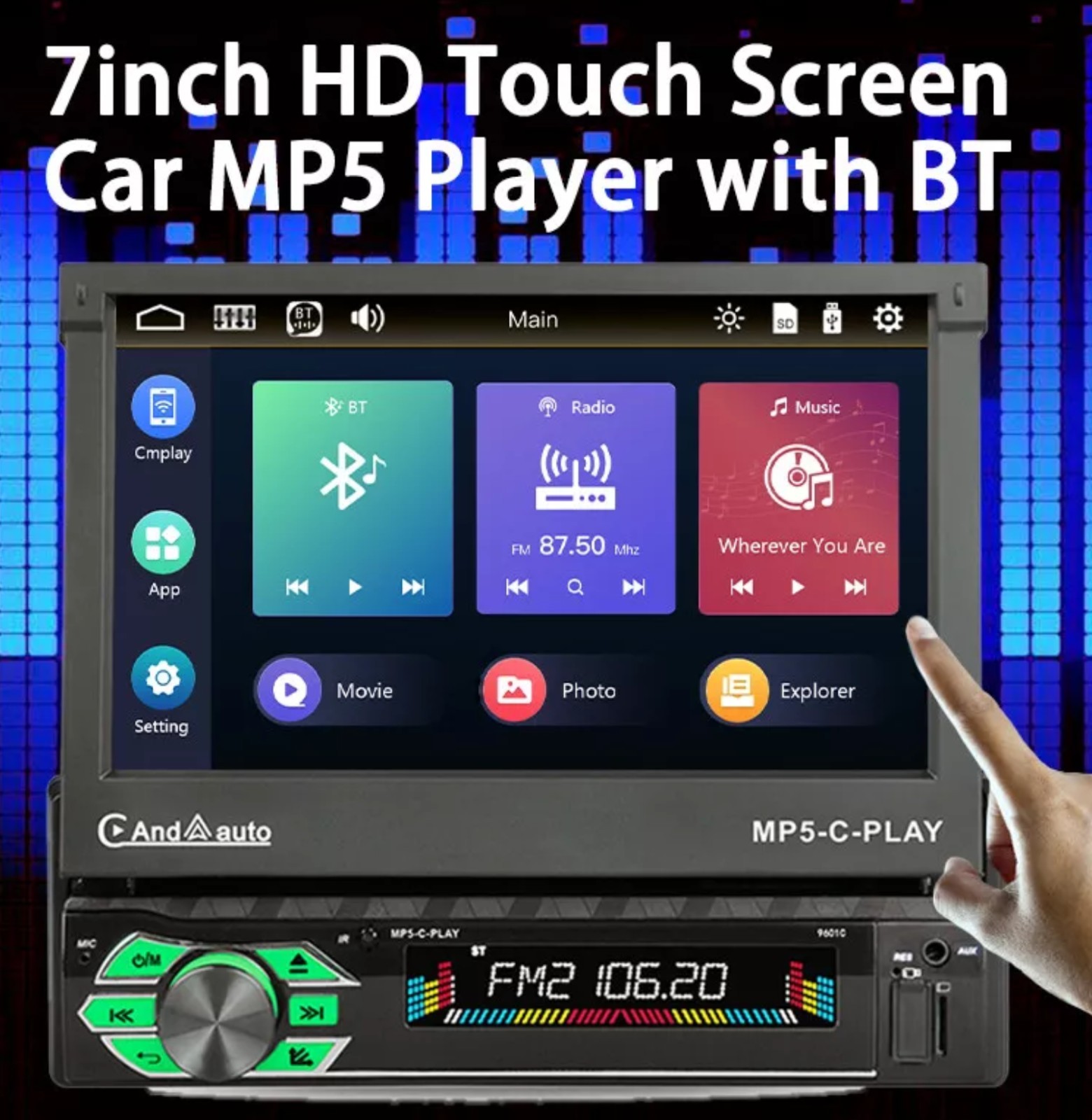 7” 1 Din Car Radio Flip Out Touch Screen Carplay Mirror Link BT TF FM Stereo