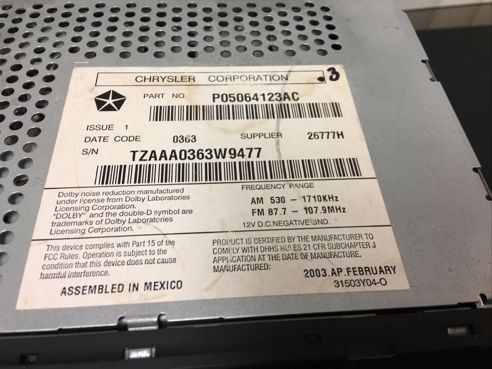 🔥 OEM Genuine Chrysler Dodge CD 💿 Player Cassette Radio Stereo RBU P05064123AC