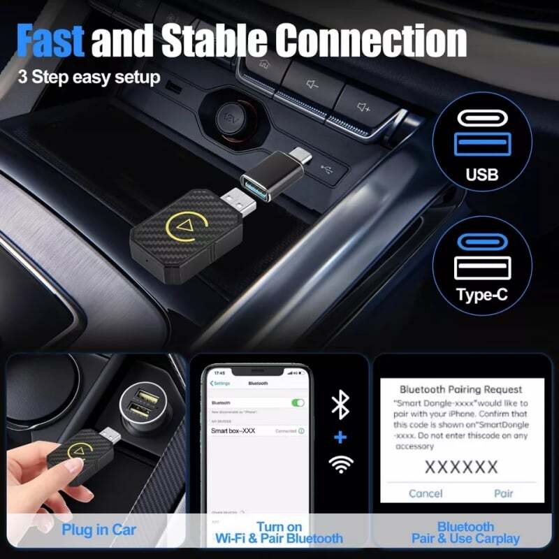 2026 Upgraded 2-in-1 Wireless CarPlay Adapter &Android Auto Wireless Adapter