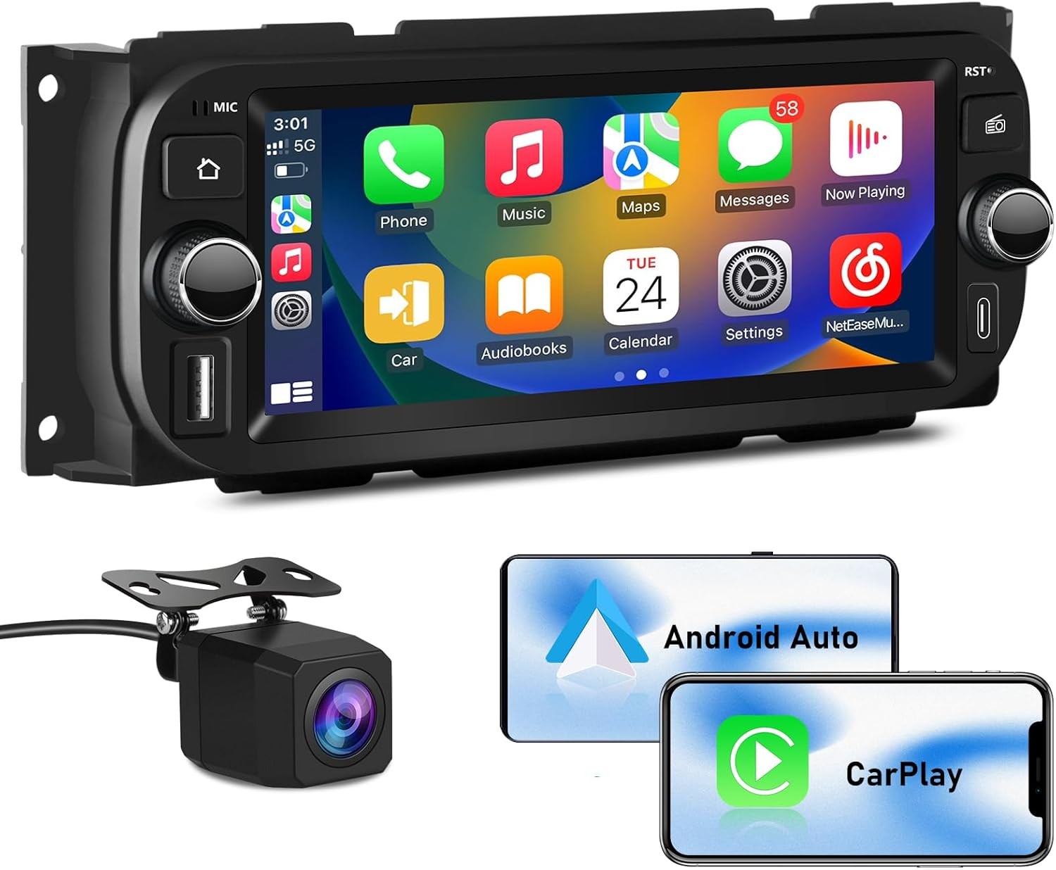 Android Auto Carplay Stereo Radio For Jeep Wrangler 003-2006 Dodge RAM 2002-2005