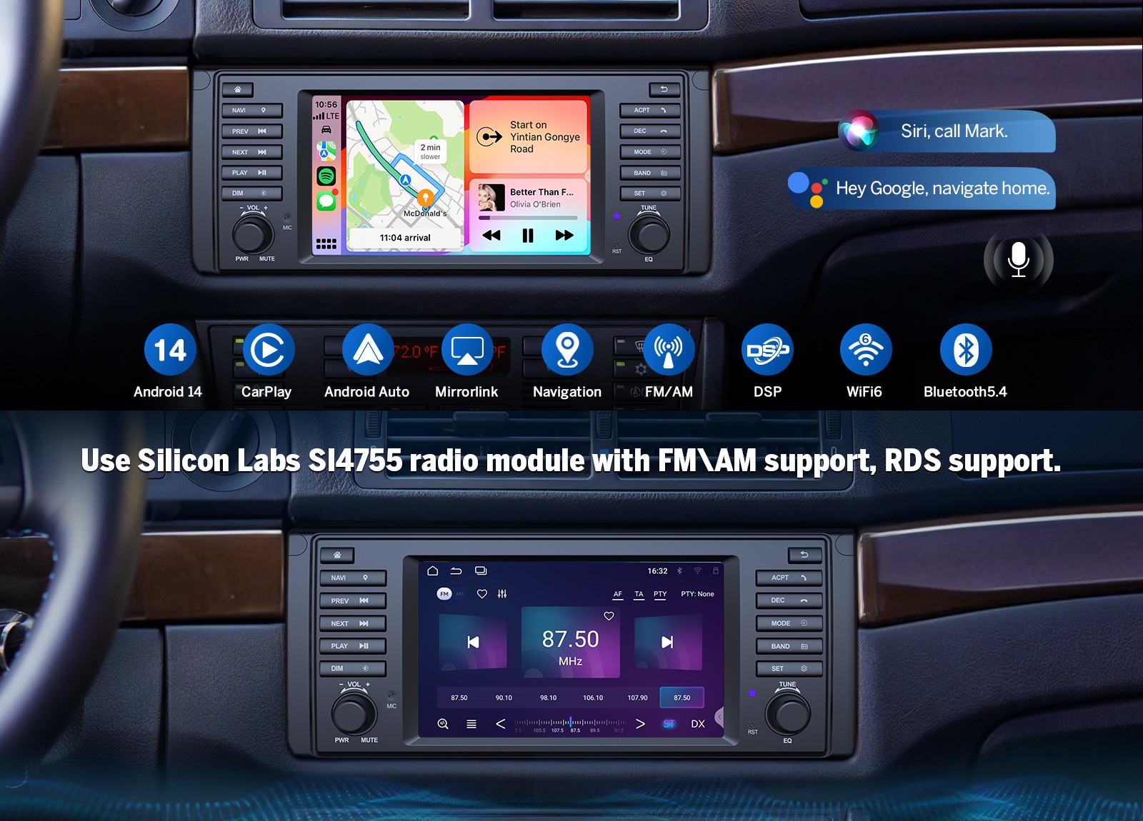 CAM+DVR+OBD+7″ Android 13 Car Stereo GPS Navigation Radio CarPlay for BMW E39 M5