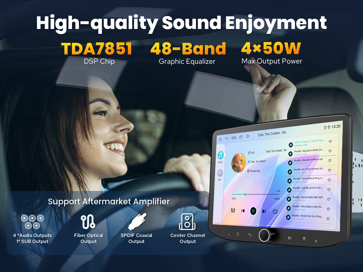 JOYING USA 10.1″ Detachable Car Stereo Android13 w/ Physical Knob & Touch Screen