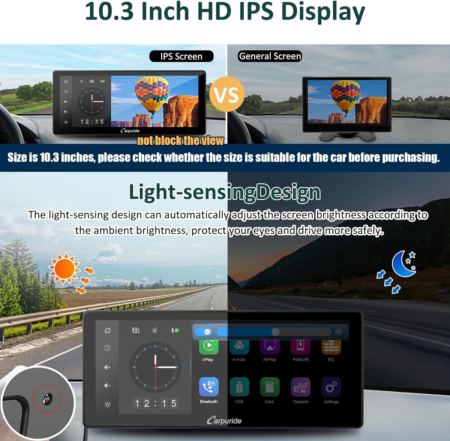 Carpuride 10.3” IPS Touch Screen Wireless Carplay Android Auto Car Radio Receive