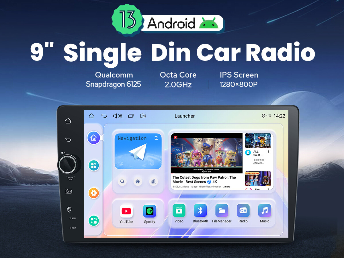 9 Inch Single Din Touch Screen Carplay Universal Android 13 Car Radio with Knob