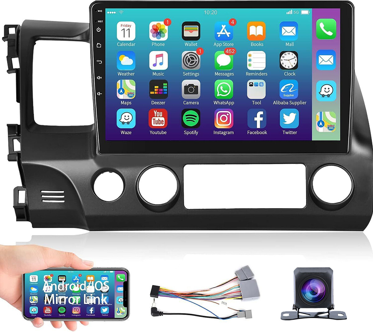 For Honda Civic 2006-2011 Apple CarPlay Android 12.0 Car Stereo Radio GPS Navi