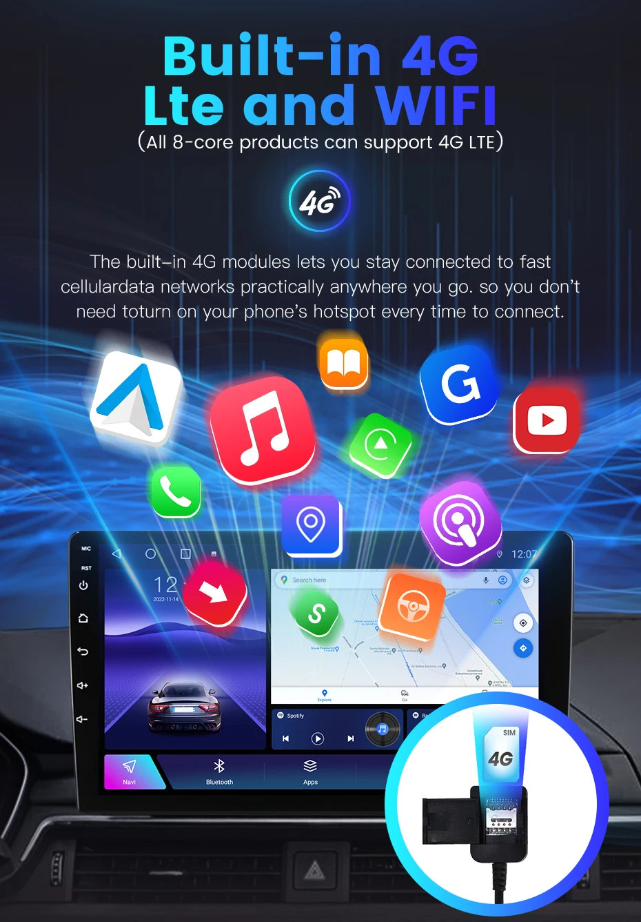 6G+128G For Mazda CX-9 CX9 2007-2015 Android14 Car Stereo CarPlay BT 4G DAB+QLED