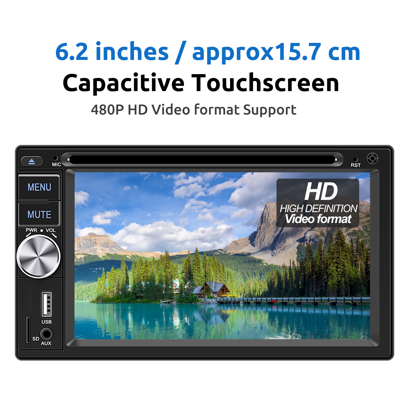 Double 2 DIN Carplay Stereo 6.2″ CD DVD Player FM AM Radio USB AUX-in TF Camera