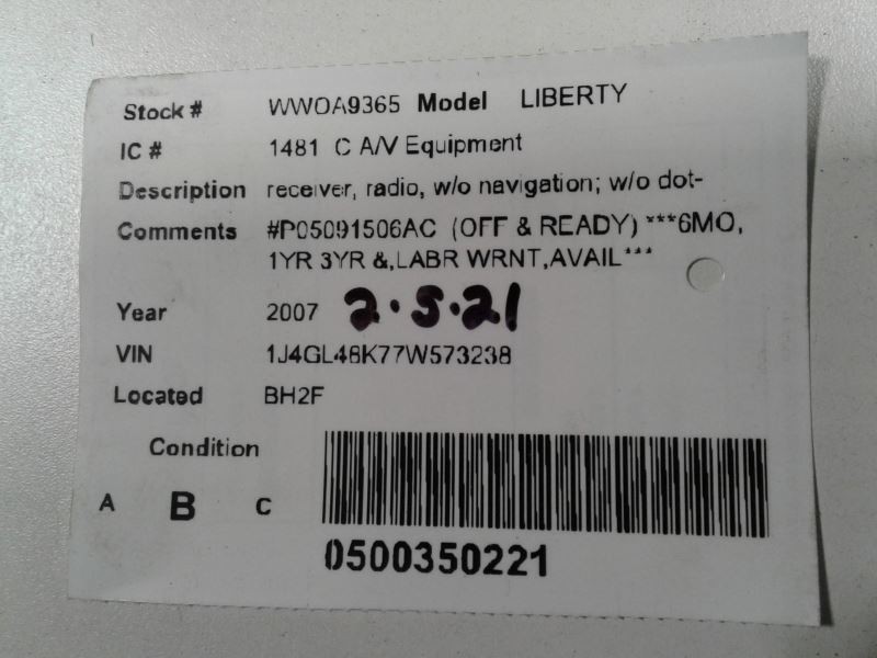 Audio Equipment Radio Receiver Radio ID Rbk Fits 02-07 CARAVAN 1353537