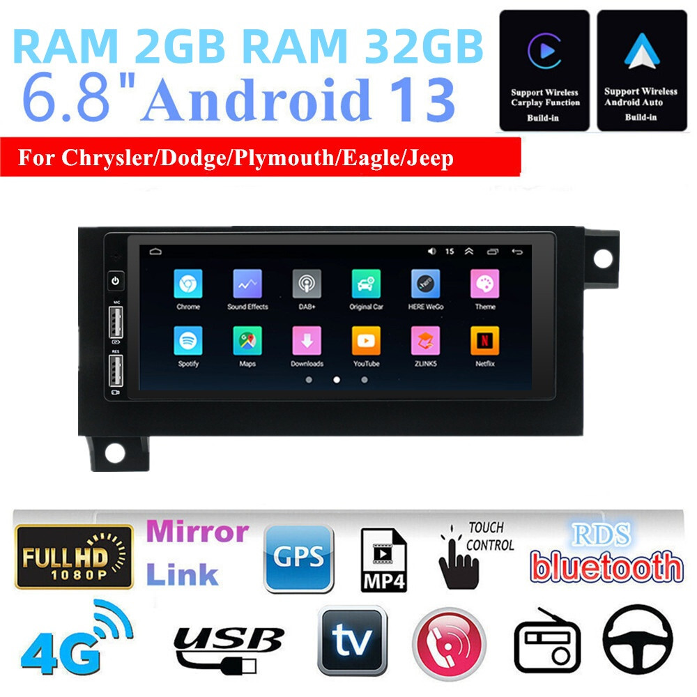 6.8″ Fit For Old Chrysler Jeep Dodge Carplay Stereo Radio GPS Wifi Player+Camera