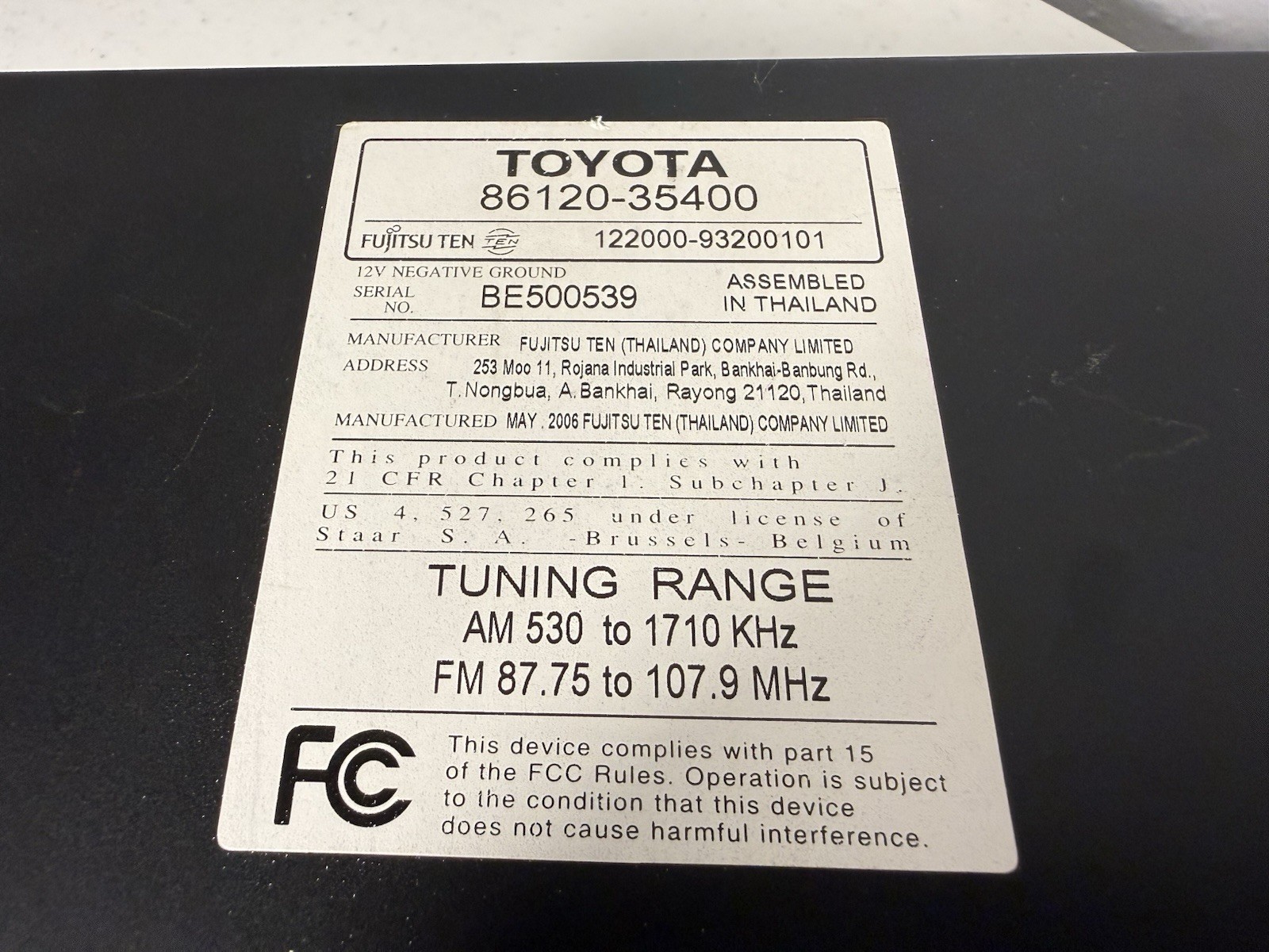 OEM Toyota AM FM CD MP3 WMA Radio Stereo Head Unit 86120-35400 Parts Repair