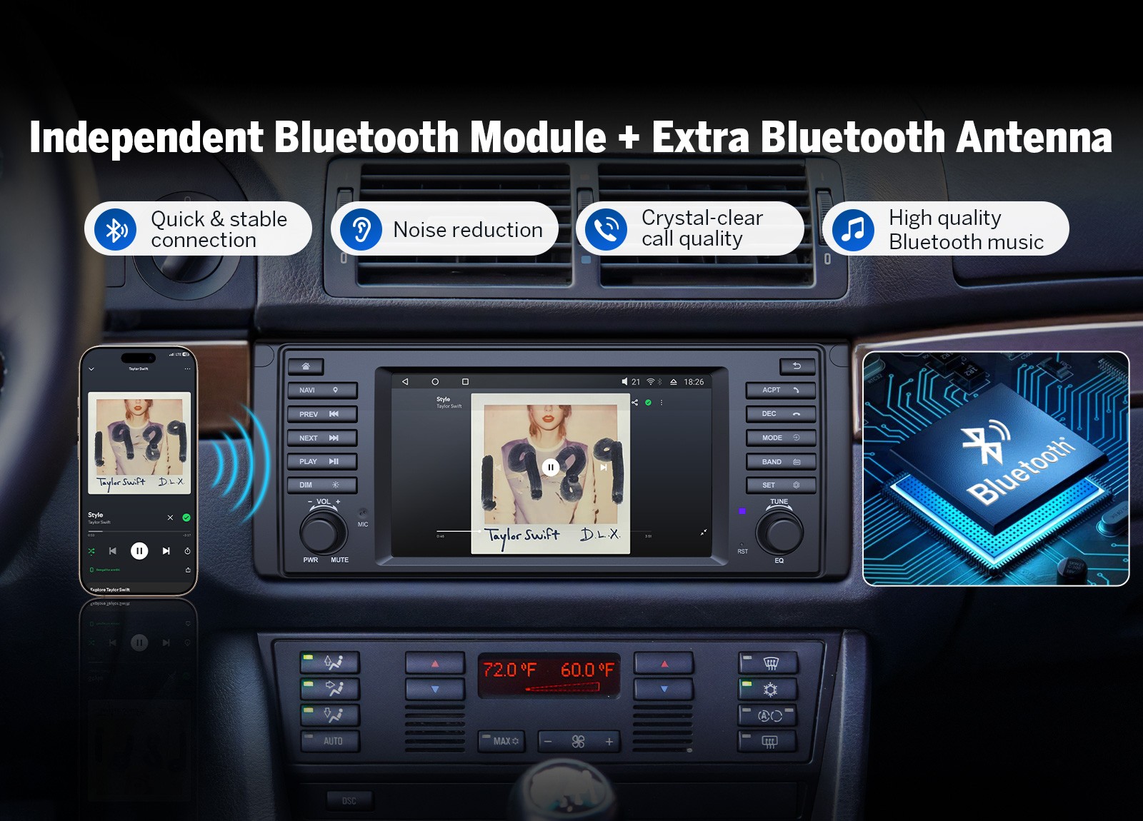 7″ QLED Android 14 6+64 8-Core Car GPS Radio Stereo CarPlay DSP WiFi for BMW E39