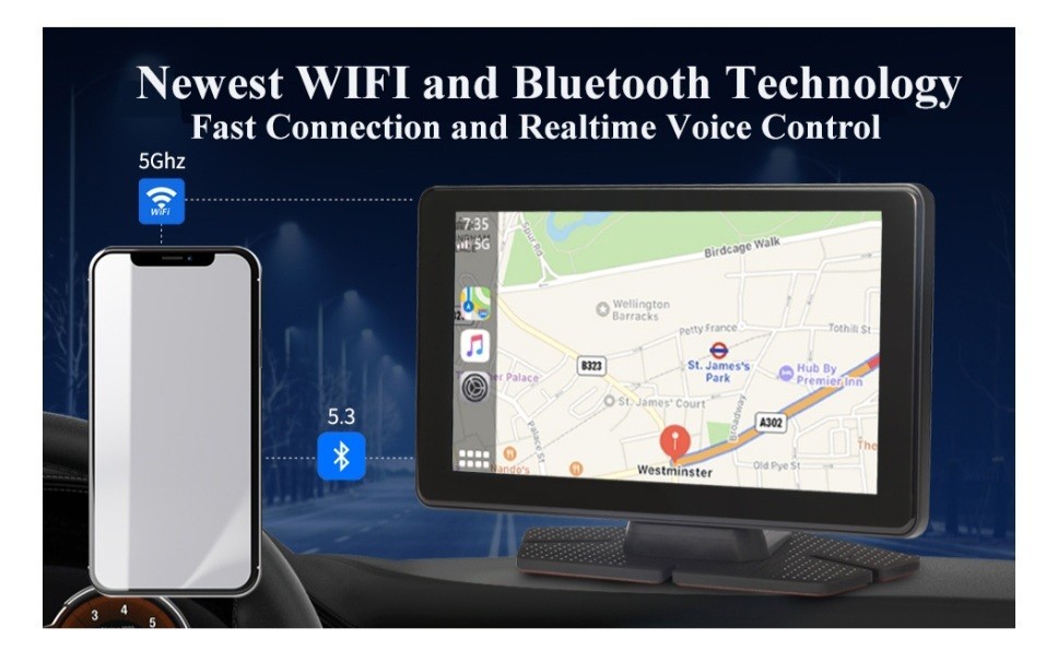 Wireless Apple CarPlay & Android Auto, 7-inch IPS Touchscreen Wireless A-pple Ca