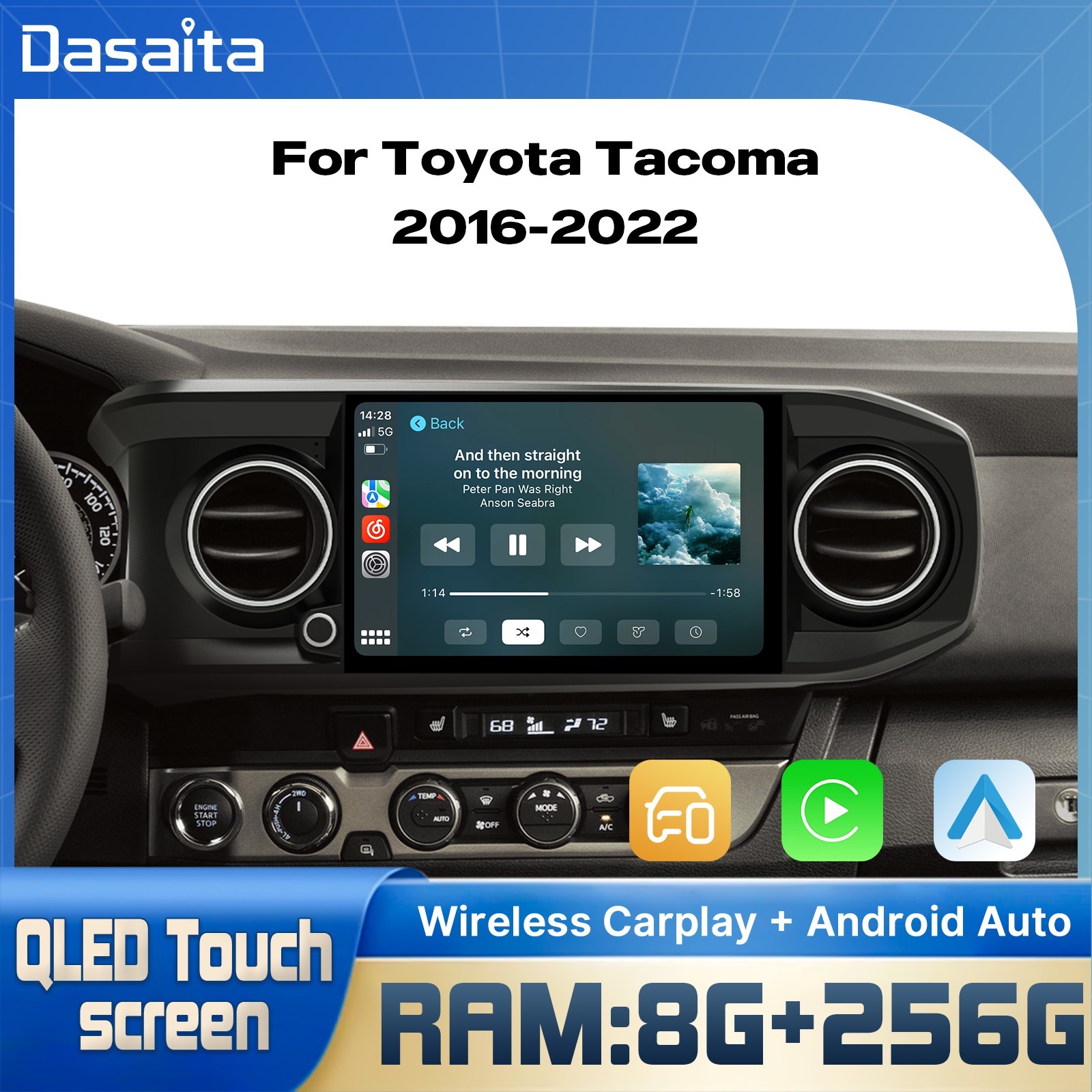 Dasaita Head Unit for Toyota Tacoma 2016-2023 GPS Navigation Plug and Play Radio