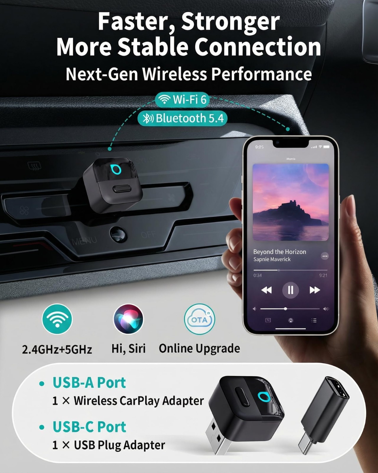 Ottocast Mini Pico Wireless USB Carplay Adapter Dongle Android Auto 5G WIFI AUTO