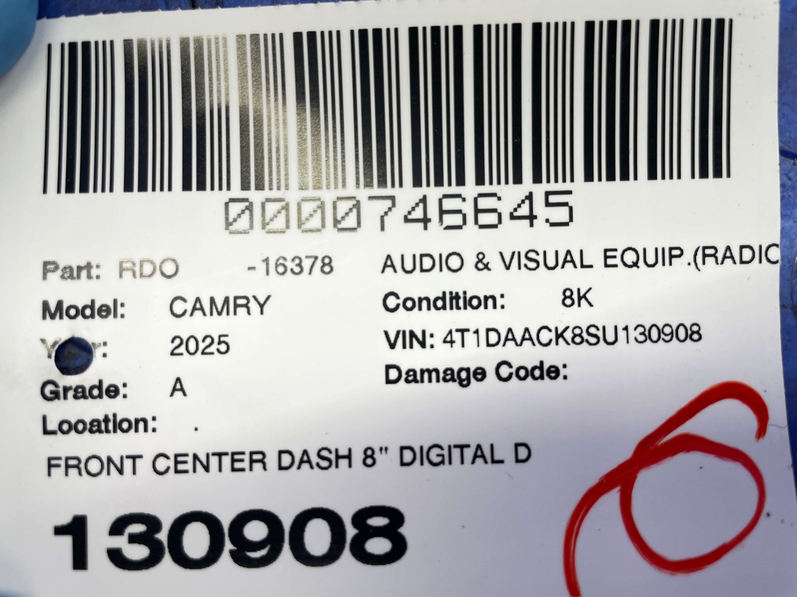 2025 TOYOTA CAMRY XV80 OEM FRONT CENTER DASH 8′ DIGITAL DISPLAY RADIO RECEIVER