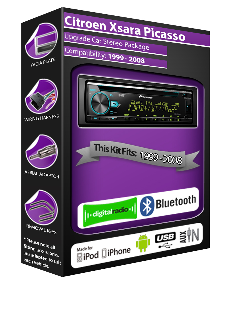 Citroen Xsara Picasso DAB radio, Pioneer stereo CD USB AUX player, Bluetooth kit